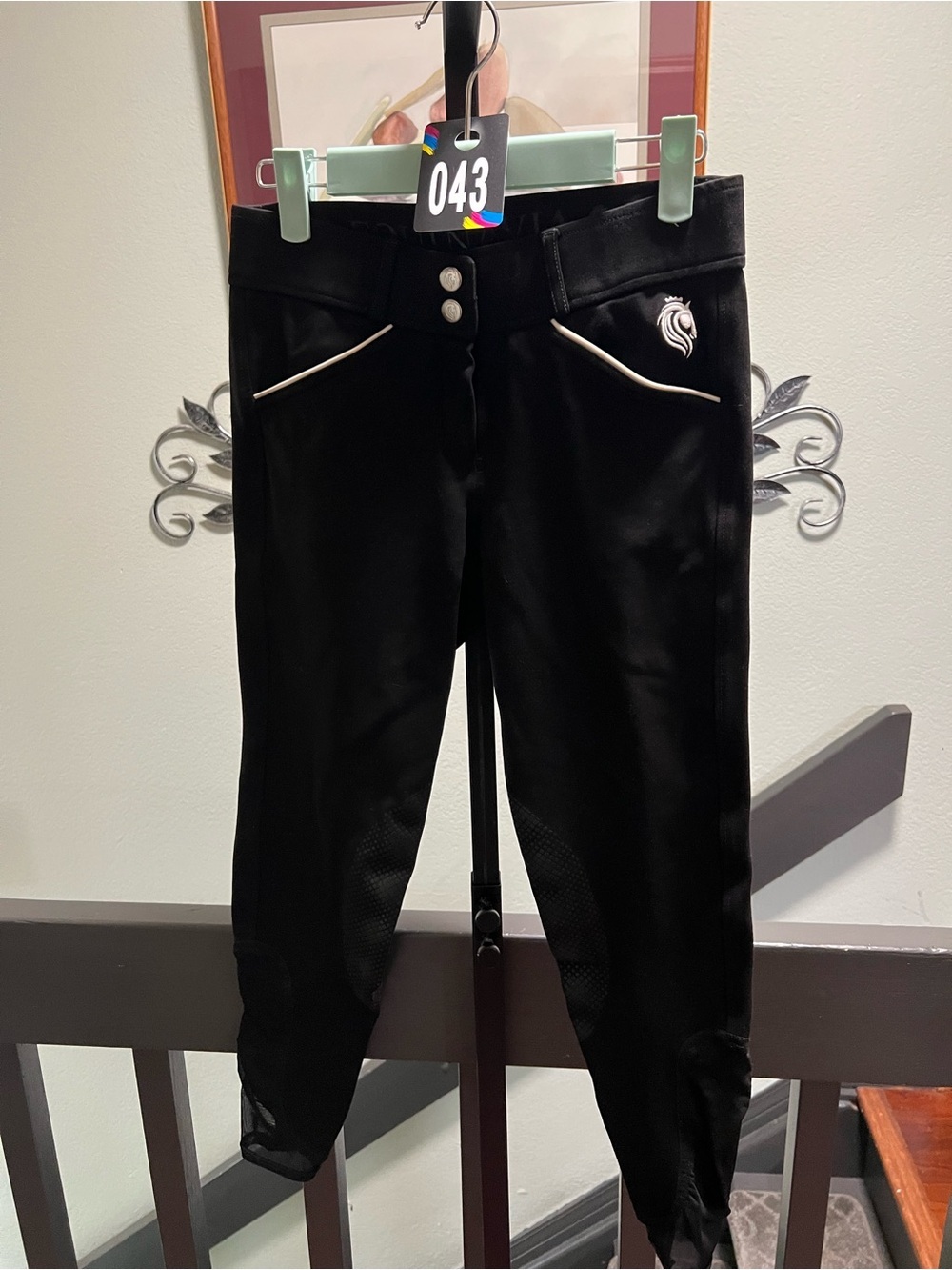 Equinavia Black Astrid Full Seat Riding Breeches White Piping Size 26 #DC043